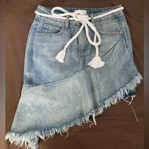 Dance & Marvel Blue Denim Frayed Mini Skirt